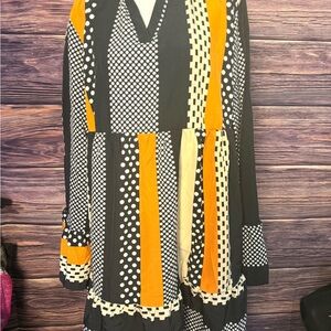 SHEIN Black and Orange Geometric Midi Dress